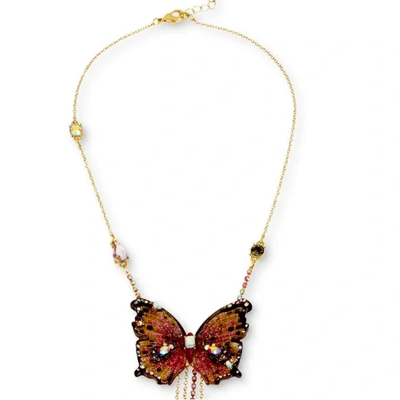New Betsey Johnson Gold-Tone Bead Butterfly 16 Lariat Necklace